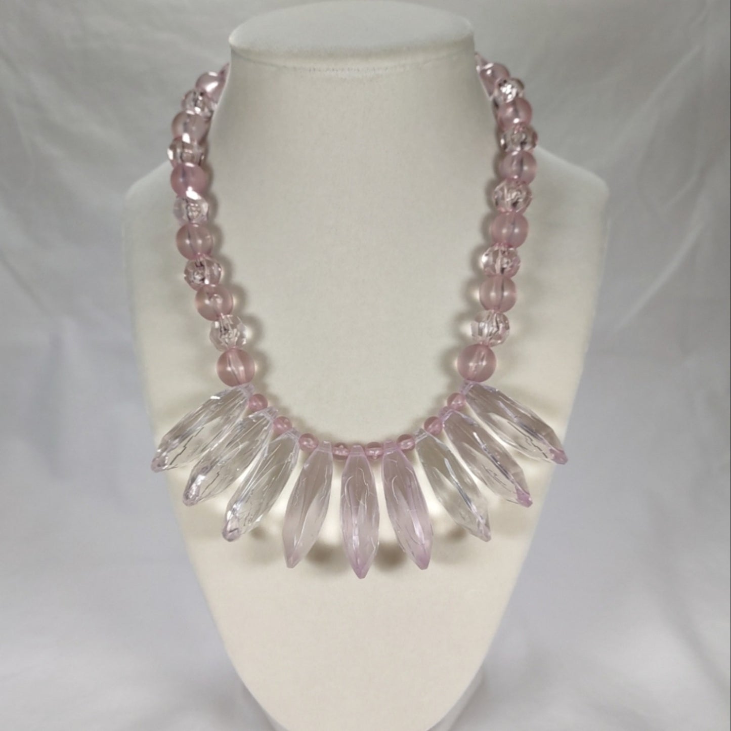 Vintage Lucite Necklace Pastel Clear and Frosted Pink