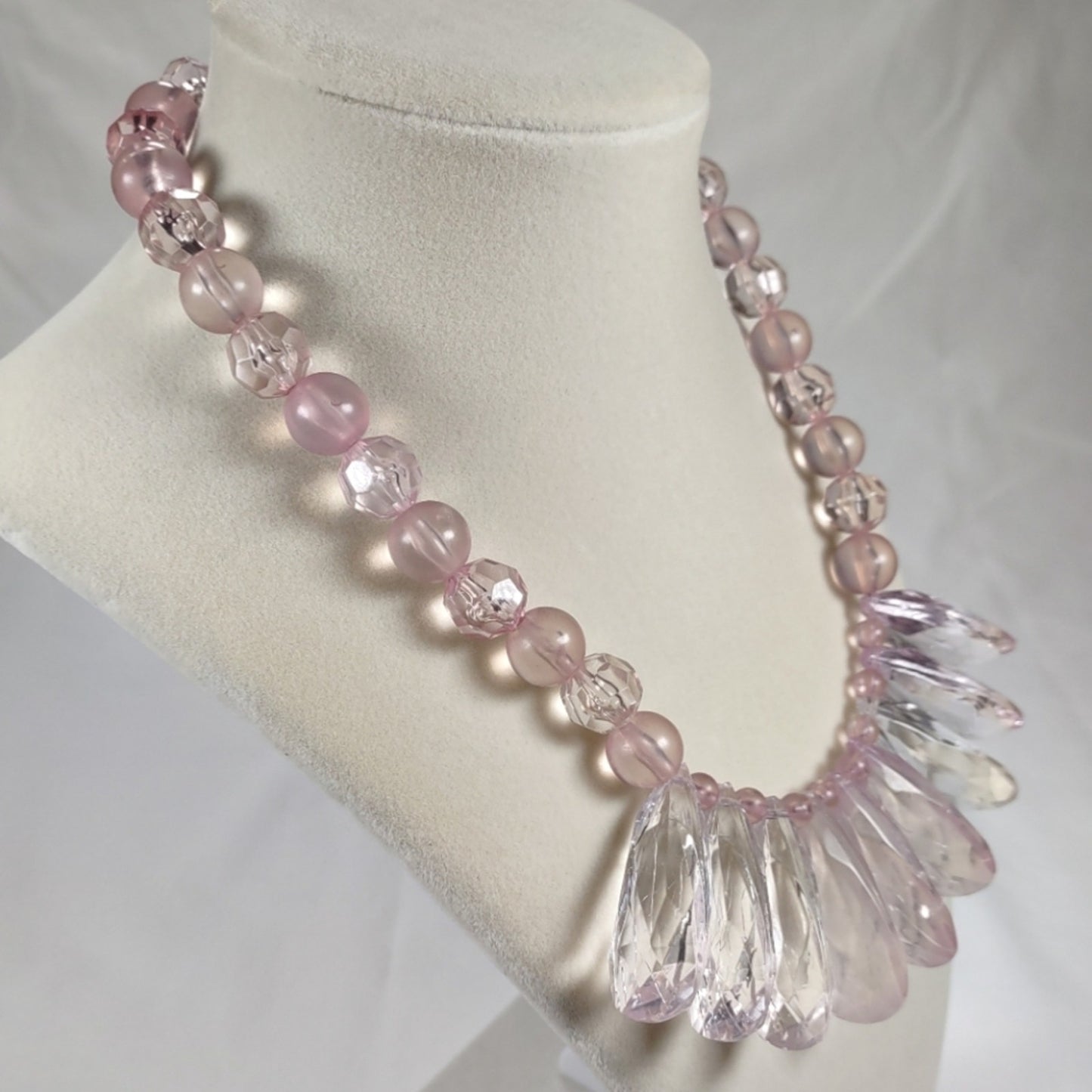 Vintage Lucite Necklace Pastel Clear and Frosted Pink