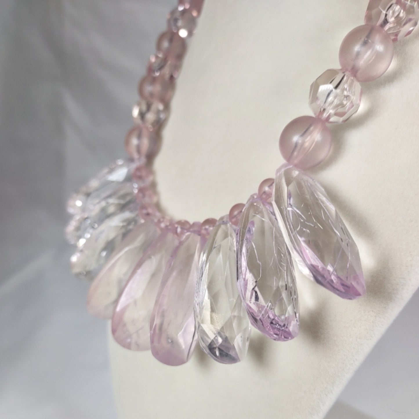 Vintage Lucite Necklace Pastel Clear and Frosted Pink