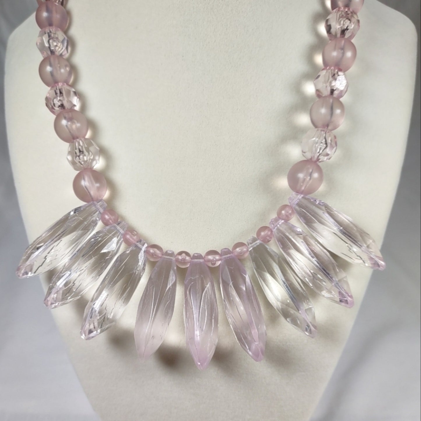 Vintage Lucite Necklace Pastel Clear and Frosted Pink