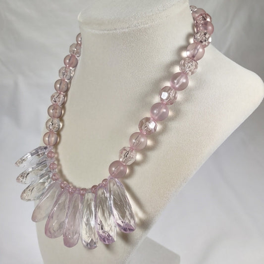 Vintage Lucite Necklace Pastel Clear and Frosted Pink