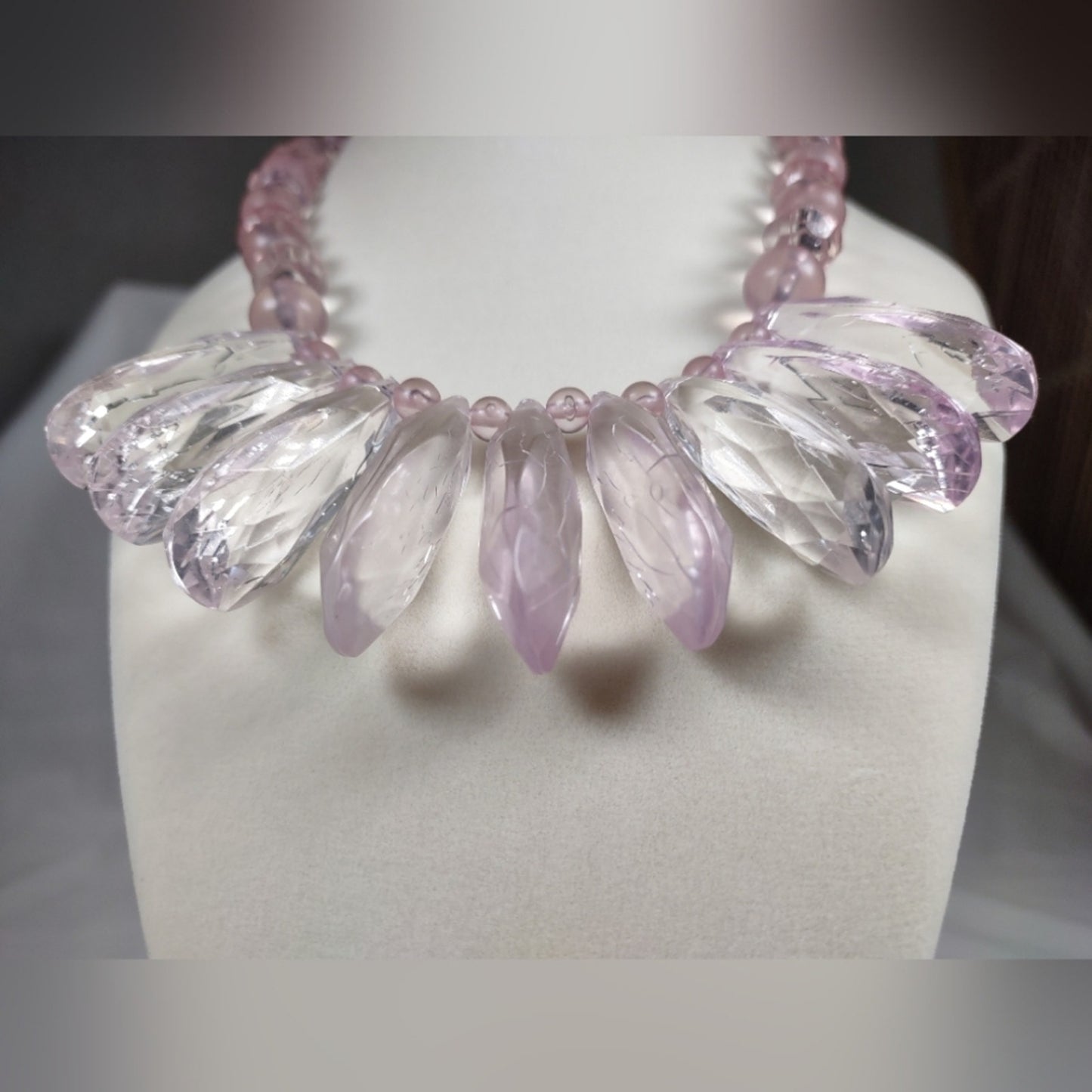 Vintage Lucite Necklace Pastel Clear and Frosted Pink