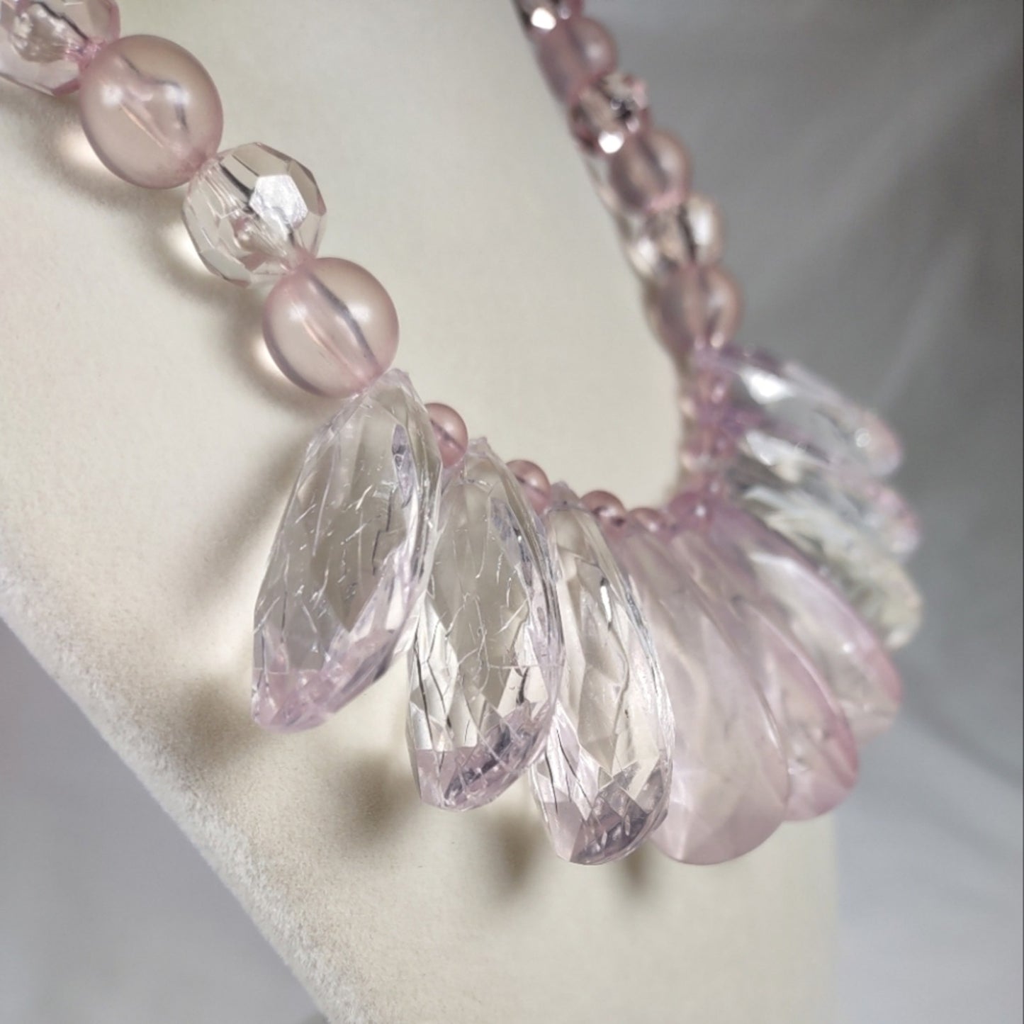 Vintage Lucite Necklace Pastel Clear and Frosted Pink